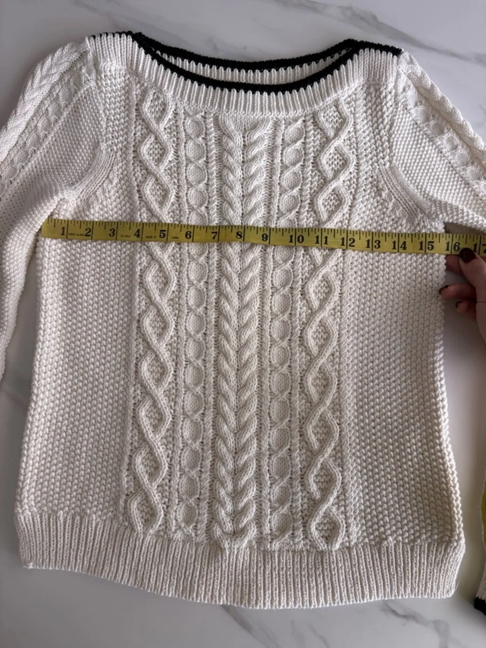 J. Crew Cream Cable Knit Sweater with Black Trim XS